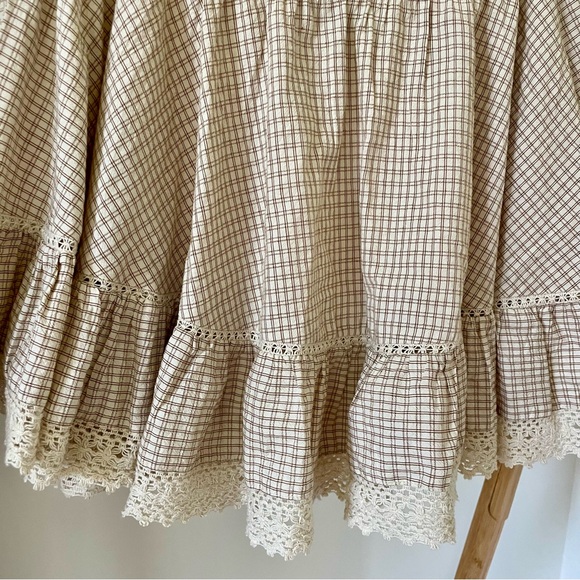 NWT Zara Plaid Gingham Ruffle Lace Frill Mini Skirt in Cream/Brown - S - Picture 6 of 8